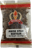 A 2 oz bag of Mashal Anise Star Badiyaan spices, showing the brand logo and product name on a white label over a clear plastic pouch.